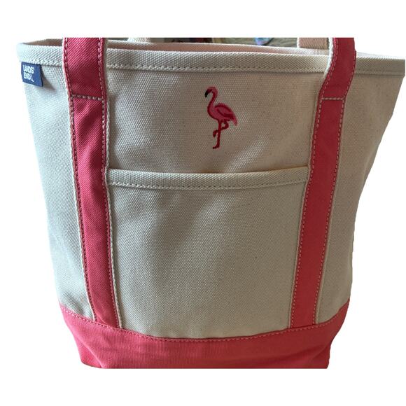 Lands End Boat Tote Large Canvas Bag 6 Pocket Pink Flamingo Embroidered Beach - Picture 2 of 11